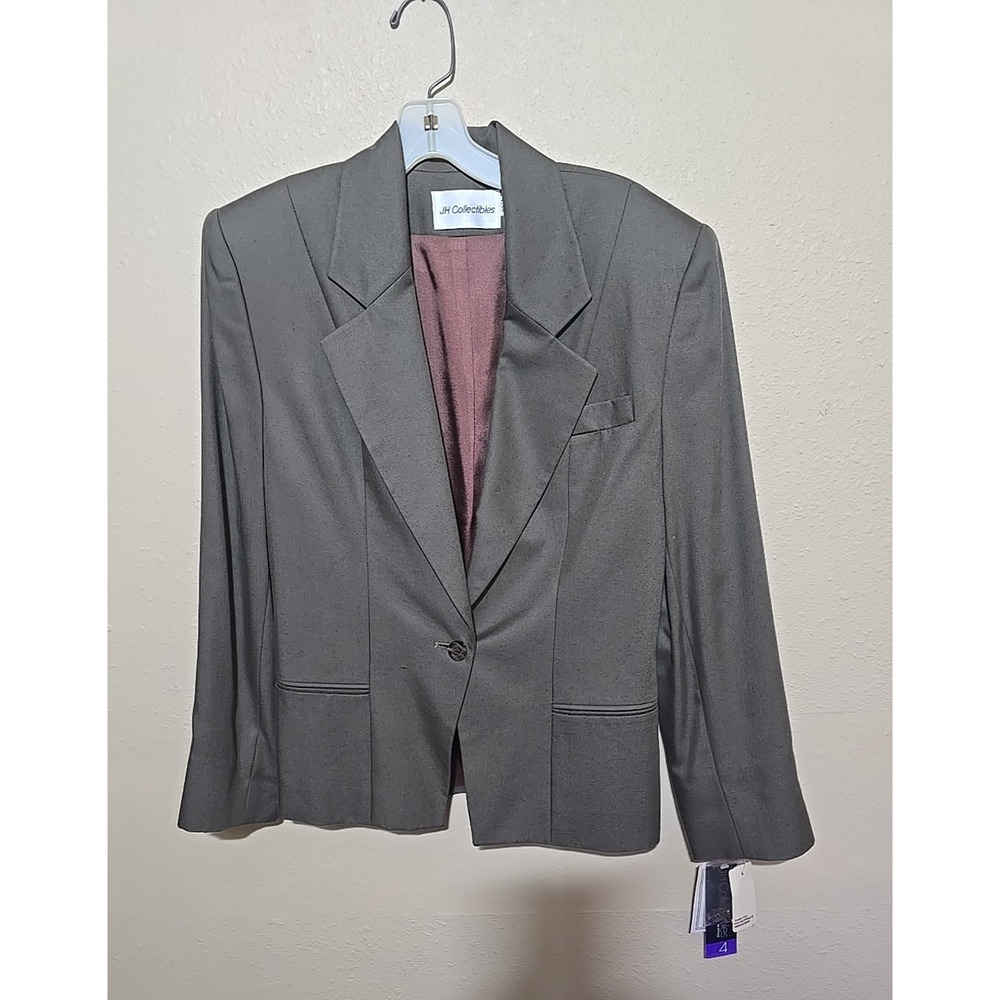 NWT Vtg JH Collectibles‎ Gray One-Button Formal Career Work Blazer Womans Size 4